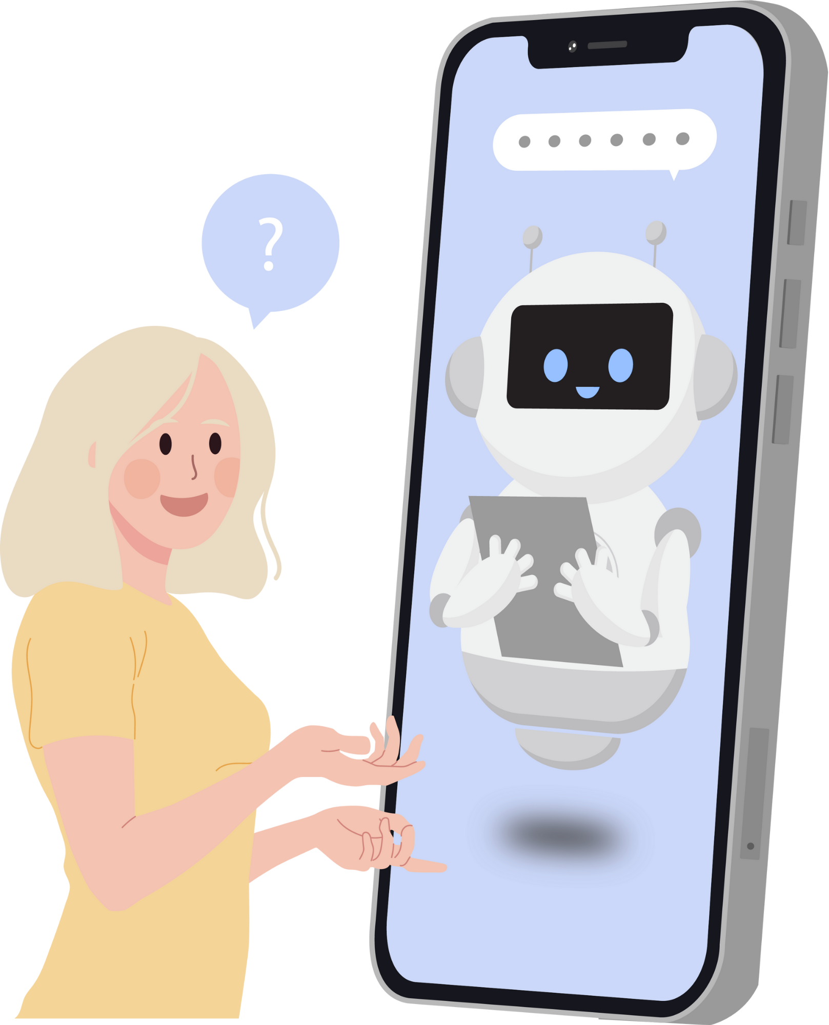 Illustration d'un pro communiquant avec un chatbot de recommandation de produit